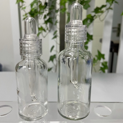 Transparent Glass Bottle With Dropper for Skincare Serum PP Cap Pink